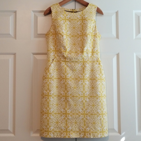 Boden Talia Dress Textured Yellow Damask Size 8 - Picture 2 of 8